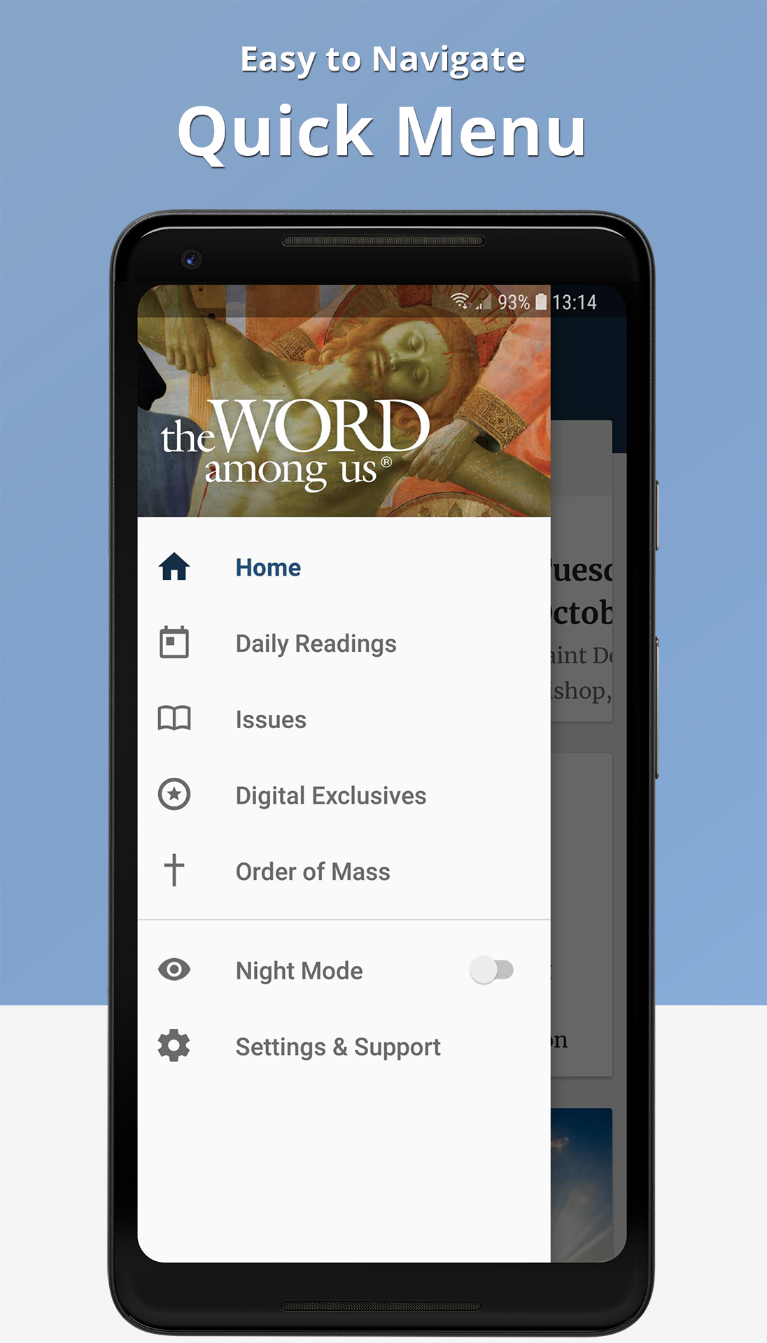 The Word Among Us Android App - Navigation Screen